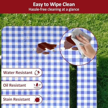 8ft Picnic Table and Bench Cover, Camping Essentials RV Gear, 96 in Waterproof Windproof Outdoor Elastic All Around Tablecloth, Fitted Rectangle Tables and Seats, Blue-White Checkered - color: Blue-white Checkered, size: 96"