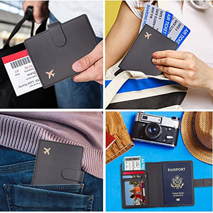 Unisex Faux Leather Passport and Vaccine Card Holder, Black, Slim, Waterproof, Lightweight, RFID Blocking - color: Black, style: Classic