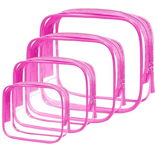 LETGO TSA Approved Toiletry Bag, 4 Pcs Clear Toiletries Bags Quart Size Travel Makeup Cosmetic Bag for Women Men, Carry on Airport Airline Compliant Bag (Rose Pink, Pack of 4) - color: Rose Pink, size: Pack of 4