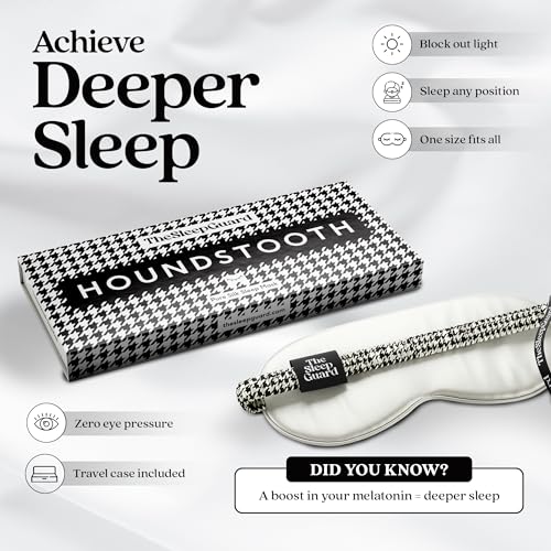 TheSleepGuard Pure Silk Sleep Mask [100% 6A Mulberry Silk, 22 Momme] Light Blocking Travel Essentials. Eye Masks for Sleeping. Black Oeko-Tex Blindfold. Eye Covers for Men & Women - color: Houndstooth