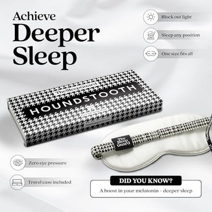 TheSleepGuard Pure Silk Sleep Mask [100% 6A Mulberry Silk, 22 Momme] Light Blocking Travel Essentials. Eye Masks for Sleeping. Black Oeko-Tex Blindfold. Eye Covers for Men & Women - color: Houndstooth