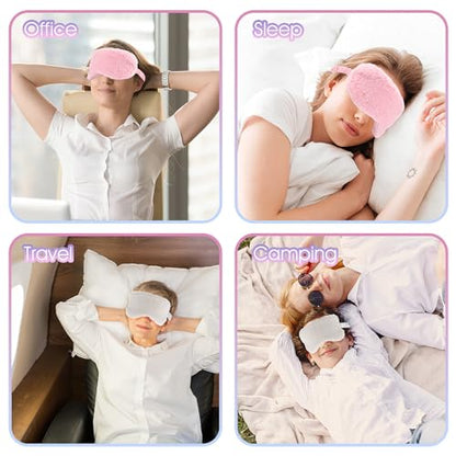 2 Pcs Plush Fluffy Eye Mask Soft Sleeping Blindfold Eye Cover Comfortable Furry Faux Fur Sleeping Mask Satin Nap Night Eyeshade Cover for Women Men Gift (White, Pink) - color: White&pink