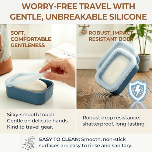 AIMAIAIMAI Compact Leakproof Silicone Travel Soap Case, Portable Soap Container with Drainage Layer - 2026 Travel Essentials for Camping, Gym & Shower (Blue) - color: Blue