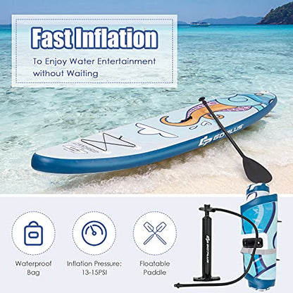 Goplus Inflatable Stand up Paddle Board, 10'/10.5'/11' SUP 6" Thick with Premium Accessories, Adjustable Aluminum Paddle, Leash, Carry Bag, Hand Pump, Removable Fin, ISUP for Adults - size: 10.5 FT, style: Navy+White