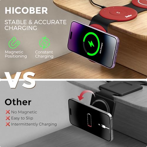 Hicober 3 in 1 Wireless Charging Station for Apple Watch and iPhone Air 17 16 15 14 13 12 Pro Max/Plus, Magnetic Foldable Wireless Travel Charger Station Stand for Airpods iWatch All Series Dark Red - color: Dark Red