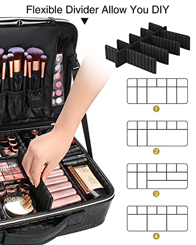 Relavel Professional Train Case - 16.5 Inch Travel Cosmetic Organizer, Waterproof Makeup Artist Storage Box with Large Capacity (Crocodile Pattern) - color: Crocodile Pattern, size: Large
