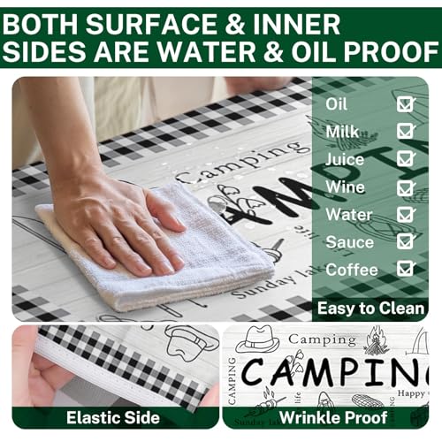 Picnic Table Cover with Bench Covers Elastic Edges, Farm Plaid Fitted Table Cover, Outdoor Patio Camping Essentials 72 Inch 3PCS, Waterproof Camping Fitted Tablecloth with Drawstring Bag - color: Plaid, size: 72in