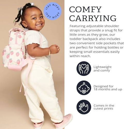 Itzy Ritzy Toddler Backpack - Daycare Bag - Features Adjustable Shoulder Straps, 2 Side Pockets & Spacious Interior with Wipeable Fabric Lining & Name Label, Strawberry Backpack - color: Strawberry