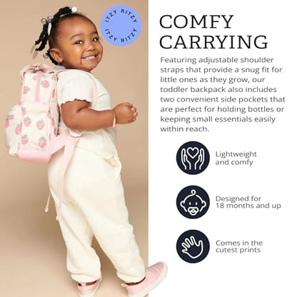 Itzy Ritzy Toddler Backpack - Daycare Bag - Features Adjustable Shoulder Straps, 2 Side Pockets & Spacious Interior with Wipeable Fabric Lining & Name Label, Strawberry Backpack - color: Strawberry