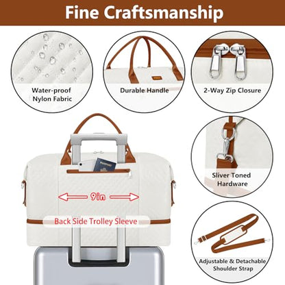 ITIEZY Weekender Overnight Bag for Women - Large Travel Duffel Bag with Shoe Compartment, Gym Duffel Bag Hospital Bag Carry On Tote Bags for Airplanes with Crossbody Bag Toiletry Bag 3Pcs Set - color: 9a-Beige