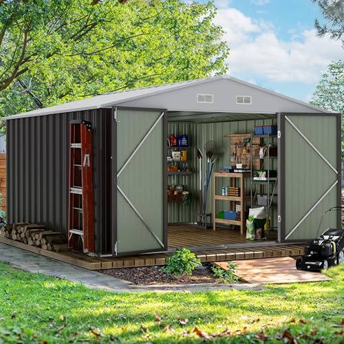 Devoko 10 x 10 FT Outdoor Storage Shed, Metal Garden Sheds & Outdoor Storage Clearance, Large Tool Shed Outdoor with Single Lockable Door for Patio Lawn Backyard (Gray) - color: Gray, size: 10x10 FT without Floor Frame