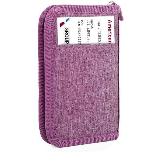 Single Passport Holder for Travel, RFID Travel Document Organizer for Women Waterproof Passport Wallet Men Portable Case for Cards, Boarding Pass, ID, Money, Tickets with Zipper - color: B-Single-Lilac Purple