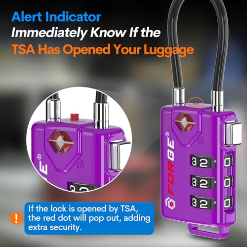 Forge TSA Approved Luggage Locks, Re-settable Combination with Alloy Body (Dark Purple 4 Locks) - color: Purple4PK