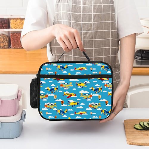 Airplane Lunch Bag Insulated Reusable Lunch Box Cooler Thermal Tote Bag For Teenage Boys Girls School Beach - color: Airplane