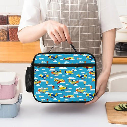 Airplane Lunch Bag Insulated Reusable Lunch Box Cooler Thermal Tote Bag For Teenage Boys Girls School Beach - color: Airplane