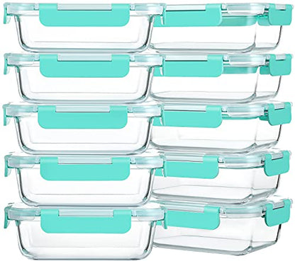 M MCIRCO 10-Pack 22 Oz Glass Meal Prep Containers with Lids - Microwave, Oven, Freezer & Dishwasher Safe - Green - color: green