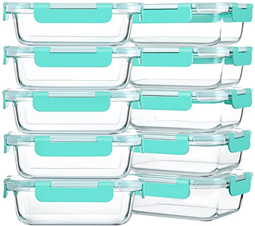M MCIRCO 10-Pack 22 Oz Glass Meal Prep Containers with Lids - Microwave, Oven, Freezer & Dishwasher Safe - Green - color: green