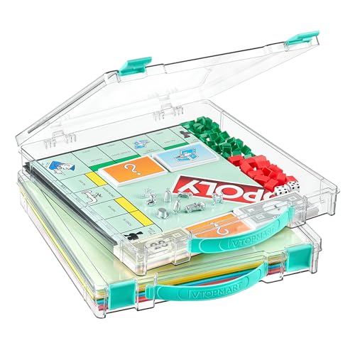 Vtopmart 2 Pack Board Game Storage with Handle and Snap-Tight Latch Lid, Craft Organizer Box Fit 12" x 12" Papers, Stackable Clear Storage Box for Art Supply Storage, Paper Storage, Puzzle Storage - size: 2 Pack