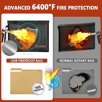 ROLOWAY Fireproof Document Bag (14.5 x 11.5 inch), 6400℉ Fireproof Money Bag with Zipper for Cash, Fire Safe Money Pouch with Lock (Black) - color: Black