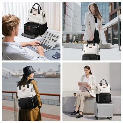 Maelstrom Travel Backpack for Women Men,Laptop Backpack Fits 15.6-17.3 Inch Laptop, Nurse/Work Bag with Insulated Lunch Box (Black-beige) - color: Black-beige
