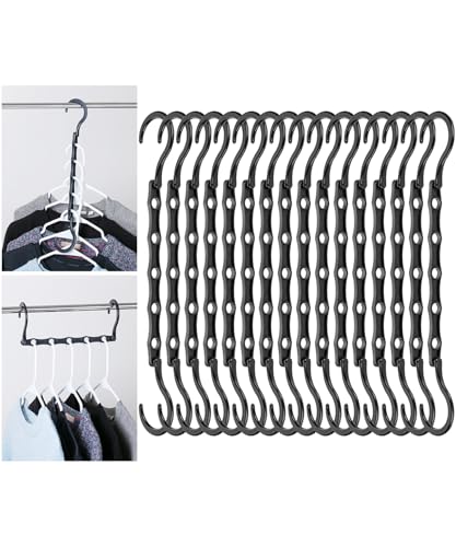 Mr. Pen- Space Saving Hangers, 16 pcs, 360° Rotating Hooks, Magic Cascading Hanger Organizer with 5 Enclosed Slots, Closet Organizers and Storage for Clothes, College Dorm Room Essentials - color: Black, size: 16 Pack