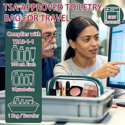 12 Pieces Clear Makeup Bags Bulk, TSA Approved Toiletry Bag PVC Cosmetic Toiletries Pouch with Zipper, Waterproof Vinyl Plastic Organizer Case for Carry-on Travel Essentials (Green Medium) - color: 12 Medium Green