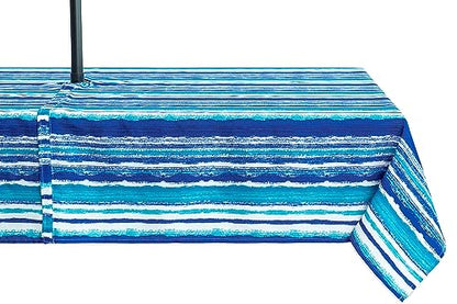YiHomer Indoor Outdoor Tabletop for Spring Summer Decorations, Picnics and Dinner Parties - Stain and Water Resistant, Crayon Art (Ocean), Zipper Tablecloth, 60 x 120 Rectangle with Umbrella Hole - size: 120" x 60" (Zipper)