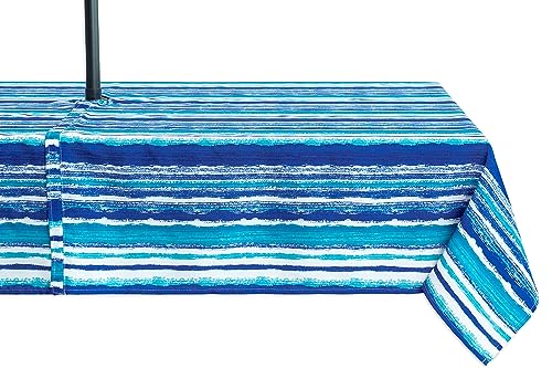 YiHomer Indoor Outdoor Tabletop for Spring Summer Decorations, Picnics and Dinner Parties - Stain and Water Resistant, Crayon Art (Ocean), Zipper Tablecloth, 60 x 120 Rectangle with Umbrella Hole - size: 120" x 60" (Zipper)