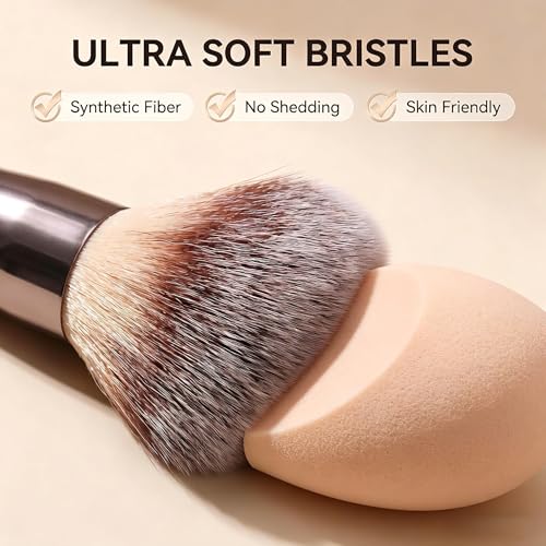 Travel Makeup Brush Set BS-MALL14 PCS Professional Makeup Brushes with Case & Sponge for Foundation, Concealer, Powder, Blush & Eyeshadow, Soft Synthetic Brush Kit for Women, Beginners & Travelers - color: Champagne