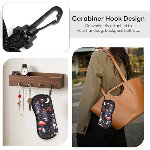 Sunglasses Case with Belt Clip, Ultra Light Neoprene Zipper Soft Padded Glasses Case for Women Men - color: Mushroom Skull