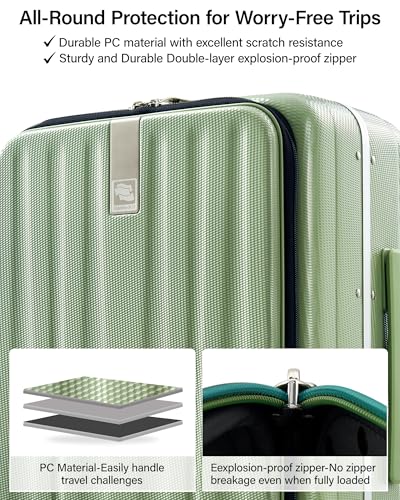 Hanke 20 Inch Carry-On Luggage with Wheels PC Hard Shell Suitcases Top Opening Aluminum Frame Travel Luggage Suitcases for Woman Men.(Bamboo Green) - color: Bamboo Green, size: 20 Inch