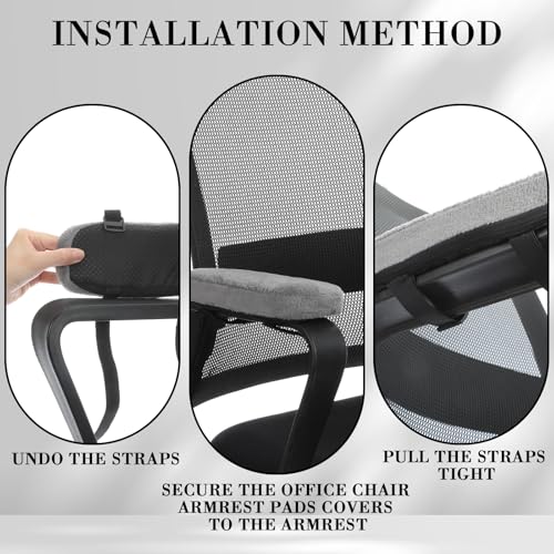 Threlaco 2 Pcs Office Chair Armrest Pads Soft Foam Office Chair Arm Covers Fluffy Flannel Gaming Armchair Armrest Cushion for Elbows and Forearms Support Pressure Relief(Gray) - color: Grey