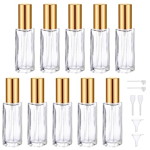 Segbeauty Travel Perfume Bottle Refillable, 10 Packs Atomizer Sprayer for Perfume, 10ML Empty Glass Perfume Bottle Portable Travel Size Spray Bottles Accessories for Dispensing Perfume Toiletries - color: Clear-gold, style: Mini Bottle Set