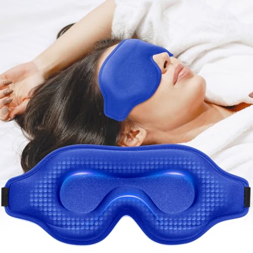 Sleep Eye Mask for Men Women, Weighted Sleeping Mask for Side Sleeper, Travel Blackout Night Blindfold Eye Shade Cover with Adjustable Strap (Sapphire) - color: Sapphire
