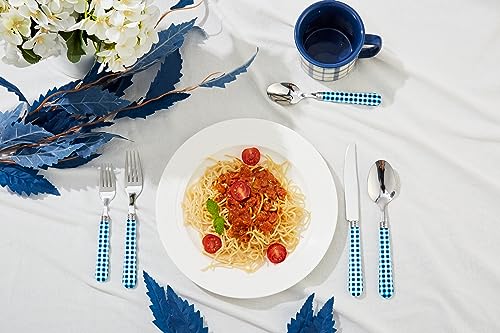 ANNOVA Silverware Set Stainless Steel Colorful Tableware Kitchen Flatware Set Utensils, Includes Dinner Knives, Forks, Spoons, Salad Forks & Dessert Spoons (Dark Blue/Checkered, 20 Pieces) - color: Dark Blue