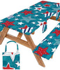 Picnic Table Cover with Bench Covers Camping Essentials Waterproof Windproof Fitted Tables and Seats Set Patio Outdoor Must Haves Stuff Tablecloth Kit Rv Owner Camper Overlanding Activities Gadgets - color: Blue Stars, size: 72in