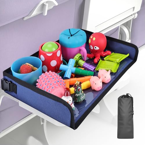 Kids Tray Table Cover, Airplane Tray Cover with Pockets, Airplane Travel Essentials for Kids, Portable Airplane Must Haves for Toddler on Plane or Train and Flying Supplies (Navy Blue) - color: Navy Blue