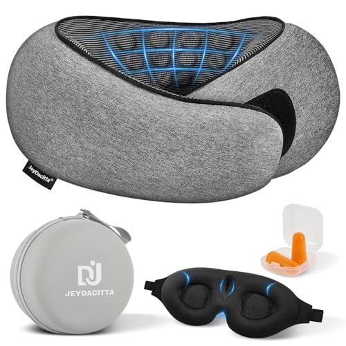 Premium Travel Pillow, Upgraded Memory Foam Neck Pillow, 360° Ergonomic Design Airplane Pillow Travel Pillows for Airplanes, Cars, Offices, Home Use, Large (Dark Gray)