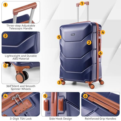 Hoteel Luggage Sets 3 Piece, 4-Year Warranty, Durable Suitcase Set with Spinner Wheels, ABS Hard Shell Lightweight Luggage with TSA Lock, Large Checked Travel Suitcases, Dark Blue(20/24/28) - color: Dark Blue, size: 20/24/28 Inch