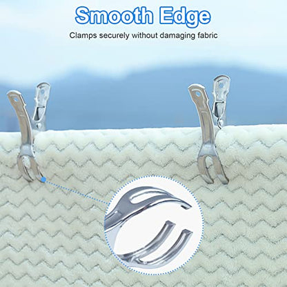 Coideal Beach Towel Chair Clips - 10 Pack Pool Cover Clips Stainless Steel Quilt Clamps Metal Large Heavy Duty Clothes Pins Windproof for Sunbed Lounge Cruise - size: 11 cm