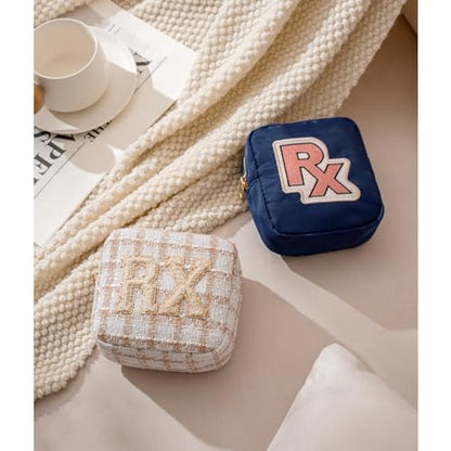 uekeboag Personalized Small Checkered Medicine Cosmetic Bag, Cute Plaid Pattern Chenille Letter Patch RX Drug Pouch with Zipper, Makeup Travel Gift Bag for Women and Girls (07Checkered) - color: 07Checkered
