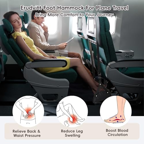 Foot Hammock for Plane Travel, Airplane Foot Hammock, Adjustable Foot Rest Sling, Airplane Gadgets Travel Essentials for Long Time Flight (Black) - color: Black