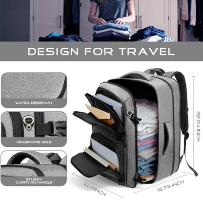 Extra Large Travel Backpack, Carry on Luggage Backpack TSA 18.4 inch Laptop Bag Flight Approved, Lightweight Business Luggage Bag, Travel Gifts for Men, Black - color: Grey, size: XX-Large