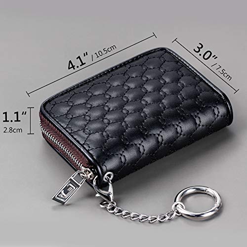 FurArt Zipper Wallet Women, RFID Blocking Credit Card Wallet, Business Card Holder, Compact Size KeyChain Wallet - color: Honeycomb Black
