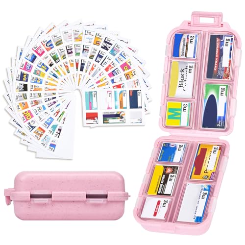 Large Pill Box with 189 Medicine Labels - Pill Organizer with Stickers, Medication Travel Case (Pink, 1 Pack) - color: Straw Pink, size: Large