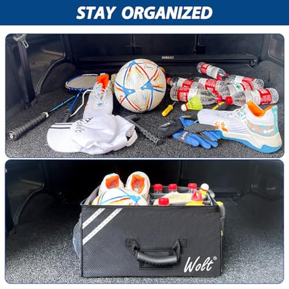 WOLT Car Trunk Organizer with Lid, Collapsible Multi Compartment SUV Organizer with Non-Slip Base Adjustable Straps - color: Black
