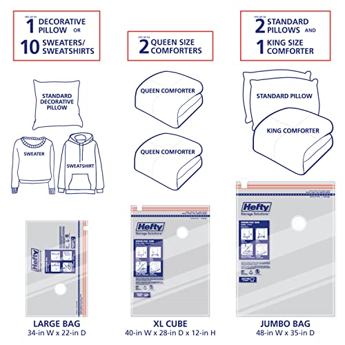 Hefty Shrink-Pak Starter Kit - 2 Large, 1 XL Cube, 1 Jumbo Vacuum Seal Storage Bag and Hand Pump – Space Saver Bags for Clothing, Pillows, Towels, or Blankets, 5 Pc Set - style: Starter Kit