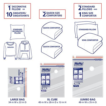 Hefty Shrink-Pak Starter Kit - 2 Large, 1 XL Cube, 1 Jumbo Vacuum Seal Storage Bag and Hand Pump – Space Saver Bags for Clothing, Pillows, Towels, or Blankets, 5 Pc Set - style: Starter Kit