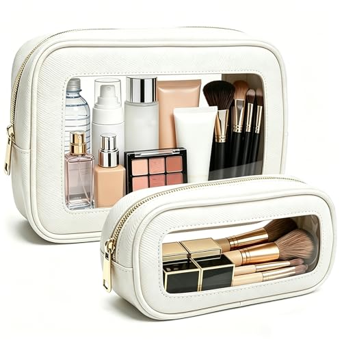 2Pcs Clear Makeup Bags Set - Portable Clear Cosmetic Bag Case Travel Makeup Brush Bag Waterproof Makeup Pouch TSA Approved Toiletry Bag Car Organizer Bag for Women (White Set) - color: White Set
