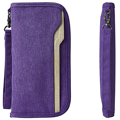 ZOPPEN Passport Holder Family RFID Passport Wallet, Passport Holder Women/Men, Travel Wallet Documents Organizer Zipper Case with Removable Wristlet Strap, Travel Essentials for Flying - color: #09 Purple